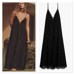 NWT Zara Embroidered Gauze Midi Dress Sz:M Black